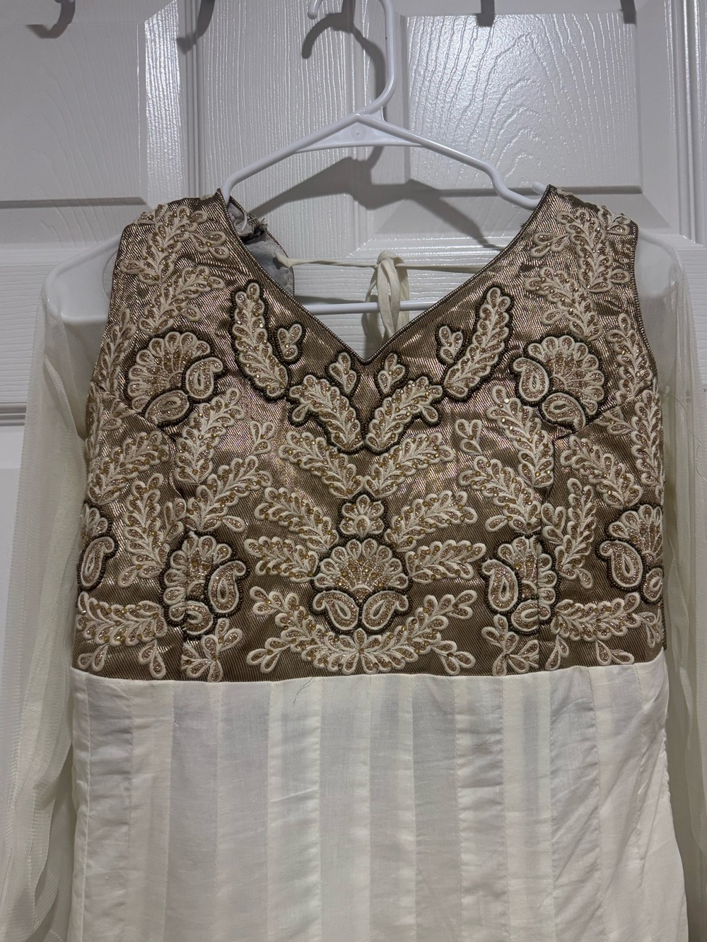 Ethnic Indian Wear Cream and Brown Embroidered Long Sleeve Dress